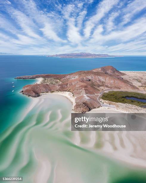 aerial view of balandra bay at low tide - baja california sur stock pictures, royalty-free photos & images