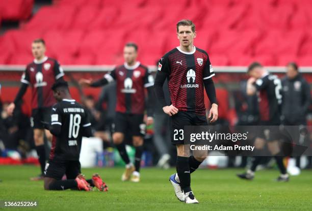 Denis Linsmayer of FC Ingolstadt 04 looks dejected following their side's defeat in the Second Bundesliga match between FC Ingolstadt 04 and SV...