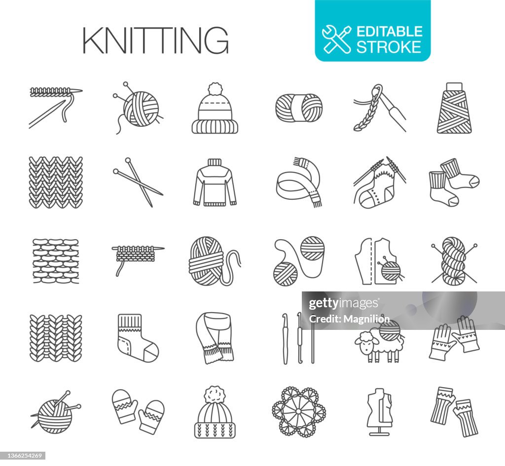 Knitting Icons Set Editable Stroke