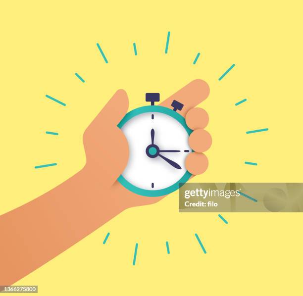 stopwatch timer speed being held by a person's hand - alarm clock hand stock illustrations