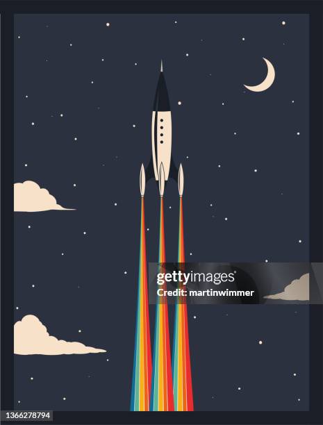 vintage rocket poster - progress flag stock illustrations