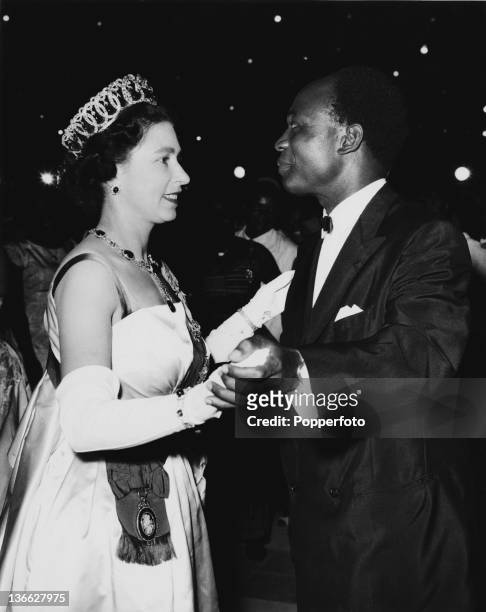Queen Elizabeth II dancing with President Kwame Nkrumah at the High Life Ball, held at the State House, Accra, Ghana, 20th November 1962.