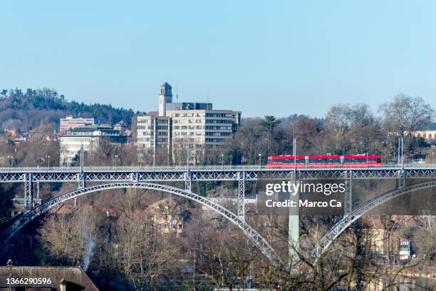 city view of bern with a view of the kirchenfeld bridge in bern - bern stock pictures, royalty-free photos & images