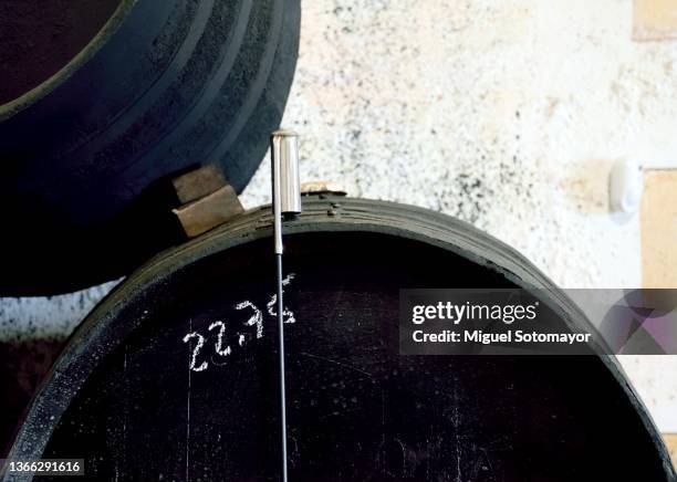barrels with sherry wine in a cellar - sherry stock pictures, royalty-free photos & images