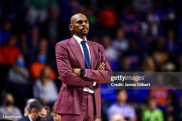 Head coach Jerry Stackhouse of the Vanderbilt Commodores looks on during the first half of a game against the Florida Gators at the Stephen C....