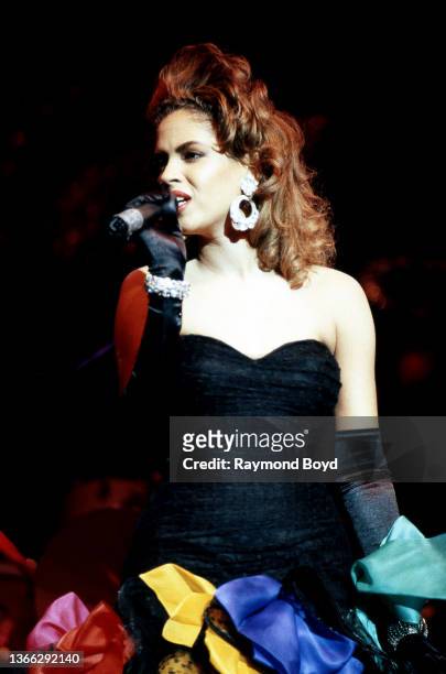 Singer Pebbles performs at the Regal Theater in Chicago, Illinois in June 1988.