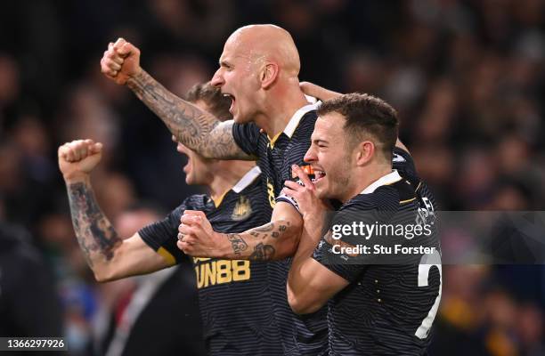 Jonjo Shelvey of Newcastle celebrates his goal during the Premier League match between Leeds United and Newcastle United at Elland Road on January...