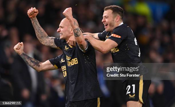 Jonjo Shelvey of Newcastle celebrates his goal during the Premier League match between Leeds United and Newcastle United at Elland Road on January...