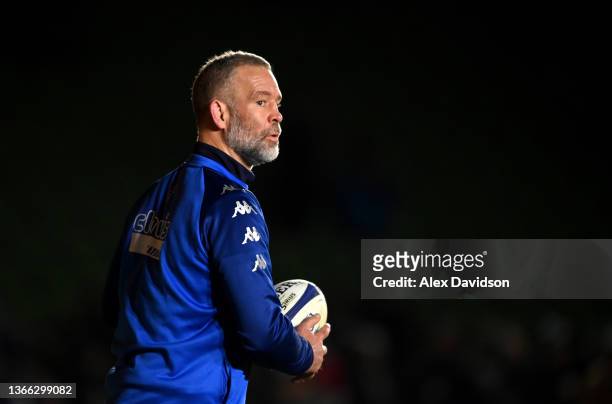 Castres Defence coach, Joe Worsley looks on ahead of the Heineken Champions Cup match between Harlequins and Castres Olympique at The Stoop on...