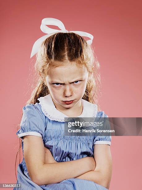 portrait of young girl, really mad - angry child stockfoto's en -beelden