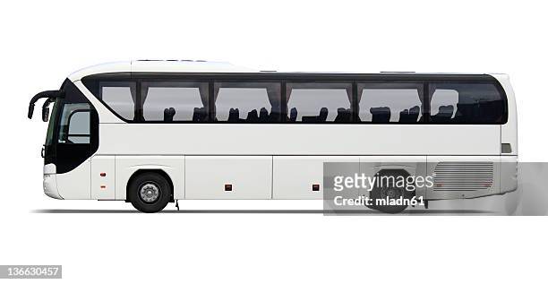 empty white tour bus with no driver or passengers - coach stock pictures, royalty-free photos & images