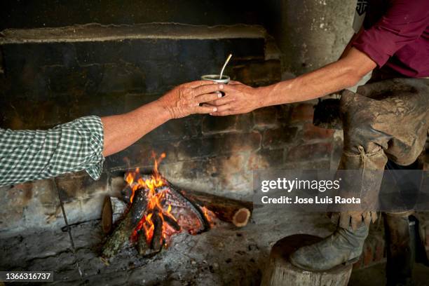 mate is a hot drink typical of brazil, argentina and uruguay with yerba - gaucho argentina stock pictures, royalty-free photos & images