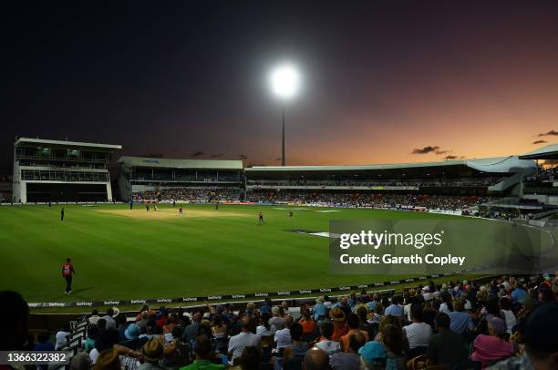 General view of play during the T20 International Series First T20I match between West Indies and England at Kensington Oval on January 22, 2022 in...