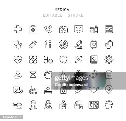 42 Sammlung von medizinischen Liniensymbolen bearbeitbarer Strich 42 Sammlung von medizinischen Liniensymbolen bearbeitbarer Strich