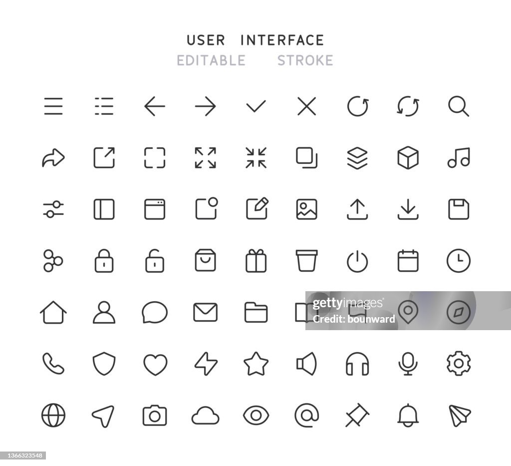 63 NOUVELLE grande collection d’icônes de ligne d’interface utilisateur Web Modifiable Stroke