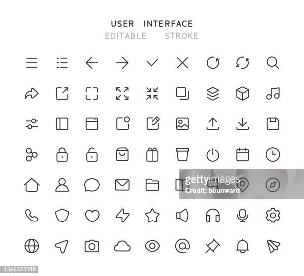 63 new big collection of web user interface line icons editable stroke - mobile app stock illustrations