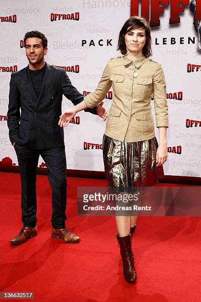 Actress Nora Tschirner and actor Elyas M'Barek attend the 'Offroad' premiere at cinema Kulturbrauerei on January 9, 2012 in Berlin, Germany.