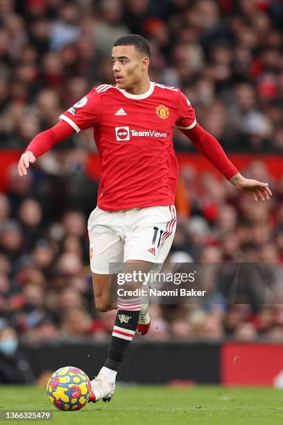 Mason Greenwood of Manchester United in action during the Premier League match between Manchester United and West Ham United at Old Trafford on...