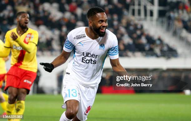 Cedric Bakambu of Marseille celebrates his goal during the Ligue 1 Uber Eats's game between RC Lens and Olympique de Marseille at Stade...