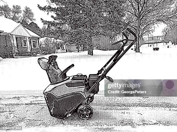 snowblower on driveway - snow shovel stock illustrations
