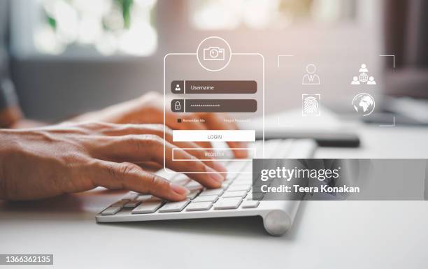 cybersecurity, data security and data access must be recognized first. secure internet connection, advanced security encryption. - datenbank icon stock-fotos und bilder