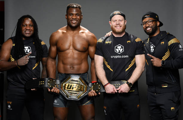 Francis Ngannou of Cameroon poses for a portrait after his victory during the UFC 270 event at Honda Center on January 22, 2022 in Anaheim,...