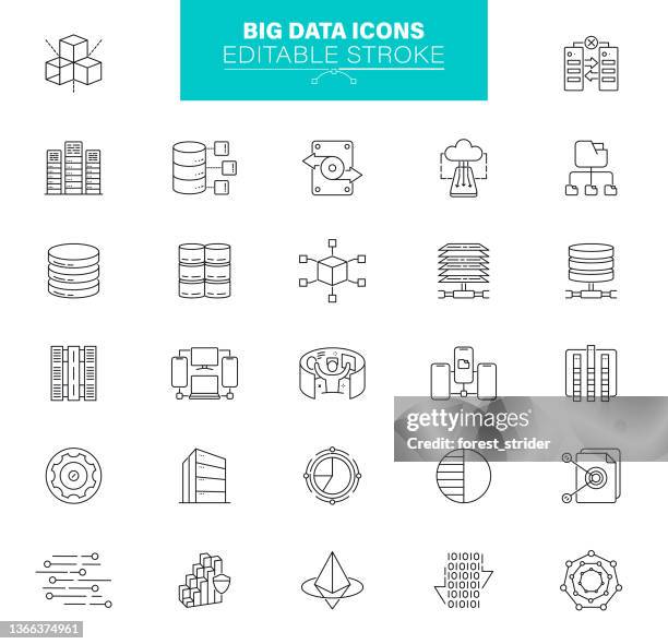 big data icons editable stroke. contains such icons as settings, data science, big data, artificial intelligence, statistics - data science stock illustrations