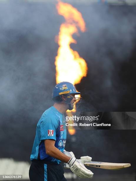 Matthew Short of the Strikers heads out to bat during the Men's Big Bash League match between the Sydney Thunder and the Adelaide Strikers at...
