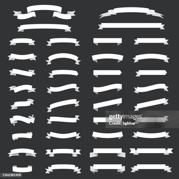 set of white ribbons, banners - design elements on black background - chalk arrow stock illustrations