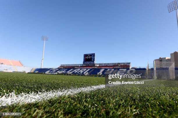 General view of the stadium during the Serie A match between Cagliari Calcio and ACF Fiorentina at the Unipol Domus on January 23, 2022 in Cagliari,...