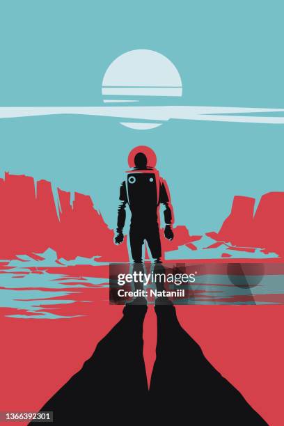 space poster - mars landscape stock illustrations