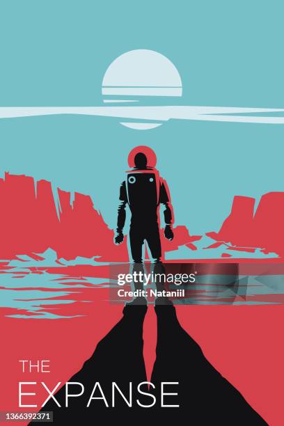 space poster - mars landscape stock illustrations