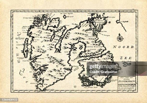 antique map of spitsbergen norway drawing - ancient map stock illustrations