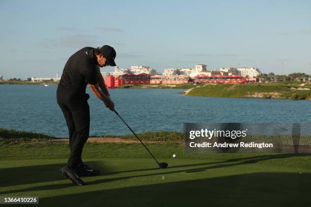 Thomas Pieters of Belgium tees off on the eighteenth hole during the Final Round of the Abu Dhabi HSBC Championship at Yas Links Golf Course on...