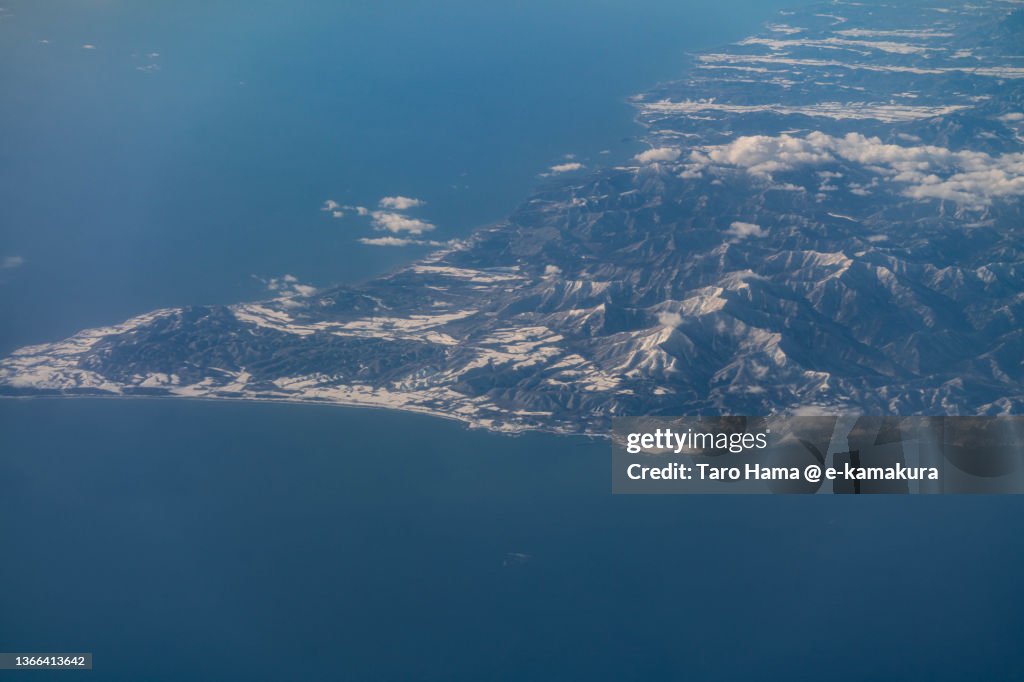 Cape Erimo in Hokkaido of Japan aerial view from airplane