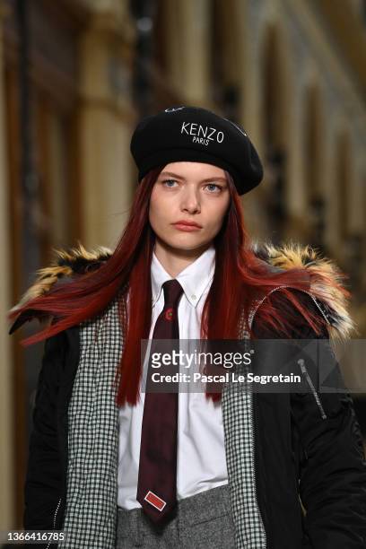 Model walks the runway during the Kenzo Menswear Fall/Winter 2022-2023 show as part of Paris Fashion Week on January 23, 2022 in Paris, France.