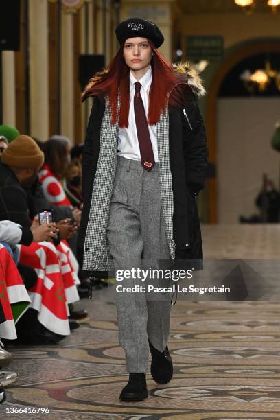 Model walks the runway during the Kenzo Menswear Fall/Winter 2022-2023 show as part of Paris Fashion Week on January 23, 2022 in Paris, France.