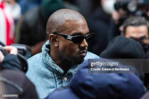 Ye is seen, outside Kenzo, during Paris Fashion Week - Menswear F/W 2022-2023, on January 23, 2022 in Paris, France.