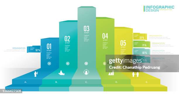 presentation vector infographic template with 5 steps stock illustration infographic, list, bar graph, icons, chart - abstract staircase stock illustrations
