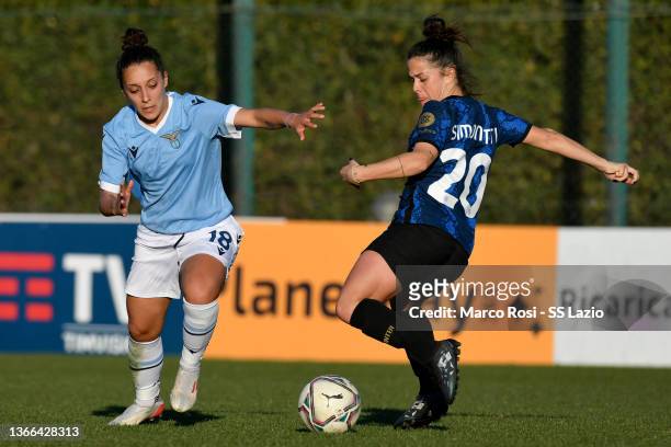 Chiara Vigliucci of SS Lazio compete for the ball with Flaminia Simonetti of FC Internazione during the Serie A women match between SS Lazio v FC...
