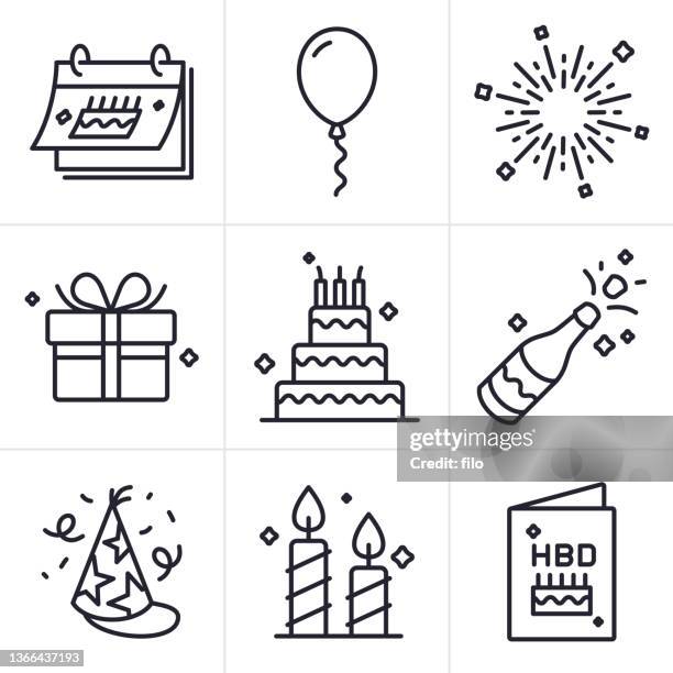 alles gute zum geburtstag icons und symbole - partyhut stock-grafiken, -clipart, -cartoons und -symbole