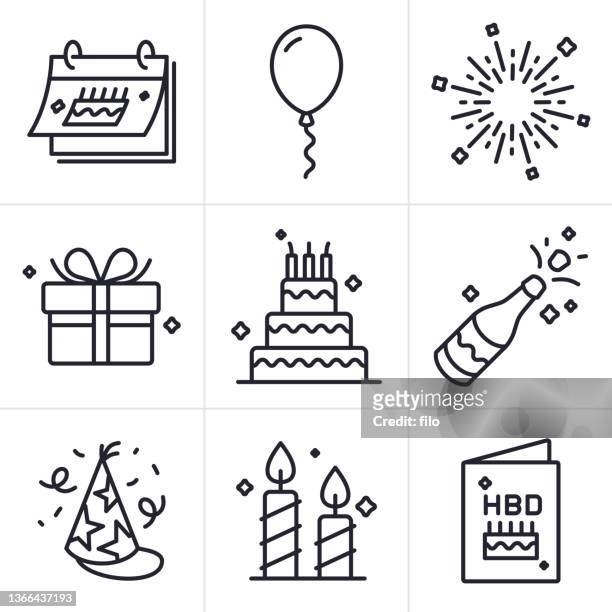 ilustrações de stock, clip art, desenhos animados e ícones de happy birthday icons and symbols - birthday icon