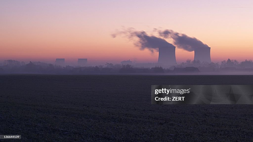 Nuclear power plant in mist