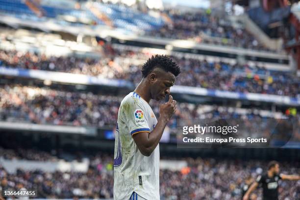 Vinicius Junior of Real Madrid looks on during the spanish league, La Liga Santander, football match played between Real Madrid and Elche CF at...