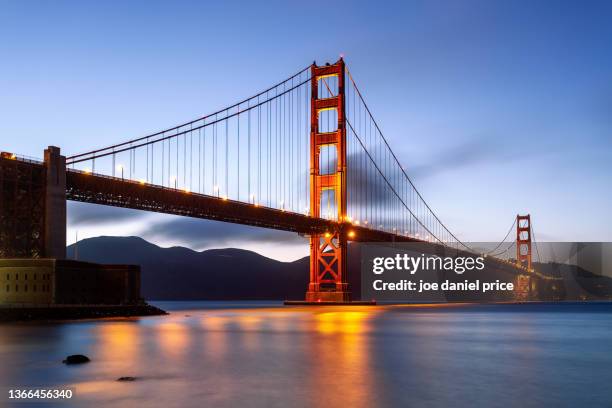 beautiful, golden gate bridge, fort point, sunset, san francisco, california, america - national landmark stock pictures, royalty-free photos & images