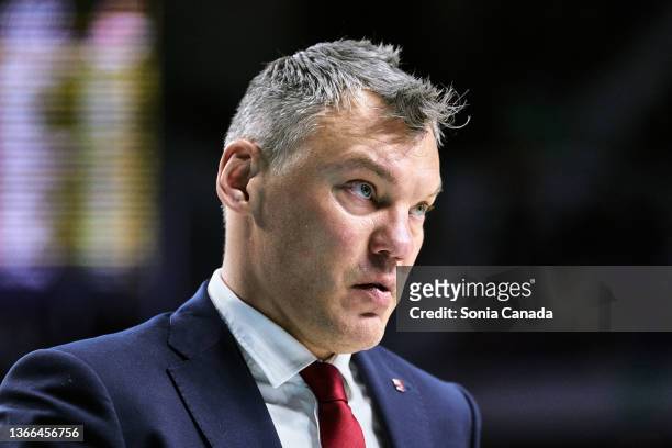 Sarunas Jasikevicius, coach of FC Barcelona during the Liga ACB match between Real Madrid and FC Barcelona at Wizink Center on January 23, 2022 in...