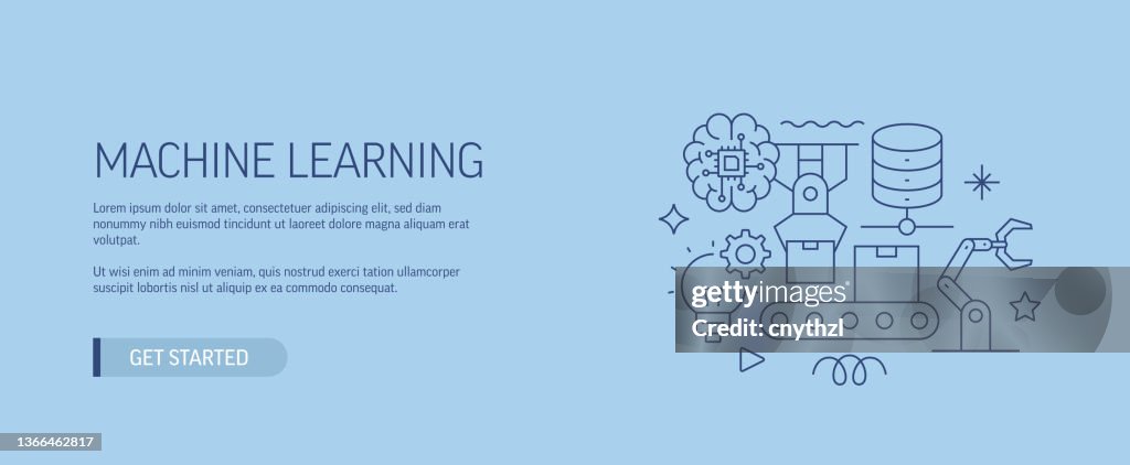 Machine Learning Related Web Banner Line Style Modern Design Vector ...
