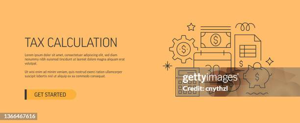 ilustrações de stock, clip art, desenhos animados e ícones de tax calculation related web banner line style. modern design vector illustration for web banner, website header etc. stock illustration - finanças domésticas