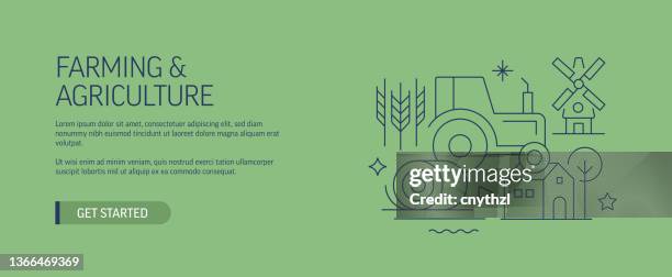 farming and agriculture related web banner line style. modern design vector illustration for web banner, website header etc. stock illustration - organic farming background stock illustrations