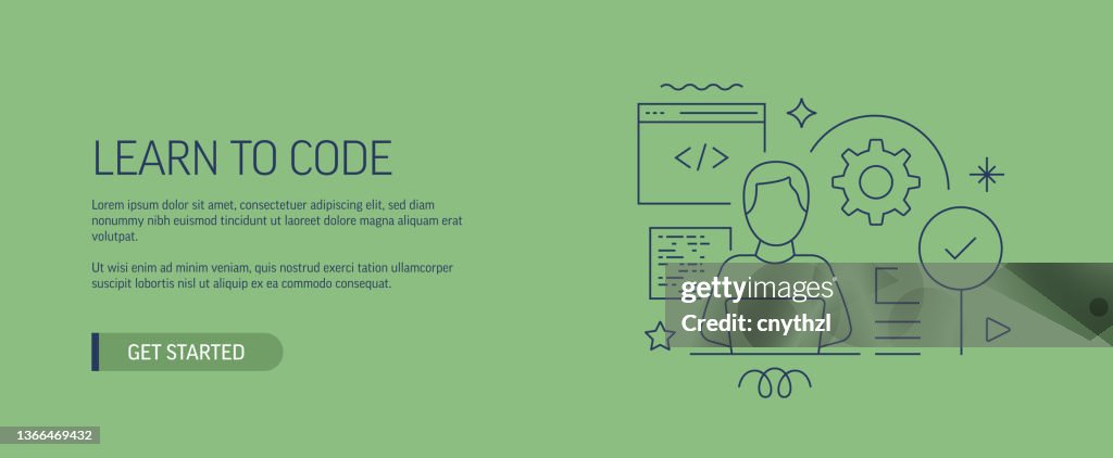 Code Base Baner Learn To Code Related Web Banner Line Style Modern Design Vector ...